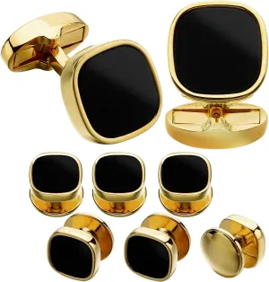 HAWSON Cufflinks and Studs for Men-Black Stone Mens Fashion Gun-Black Cufflinks and Tuxedo Shirt Studs Set for Regular Weeding Business Accessories