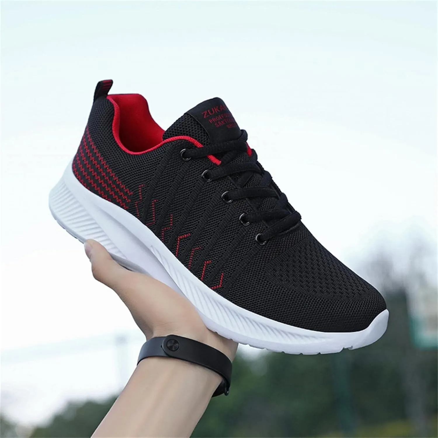 Hbeylia Women's Men's Lace Up Walking Running Shoes Fashion Breathable Mesh Stretch Sneakers Non Slip Athletic Hiking Tennis Trainer Sport Shoes For Driving Workout Fitness