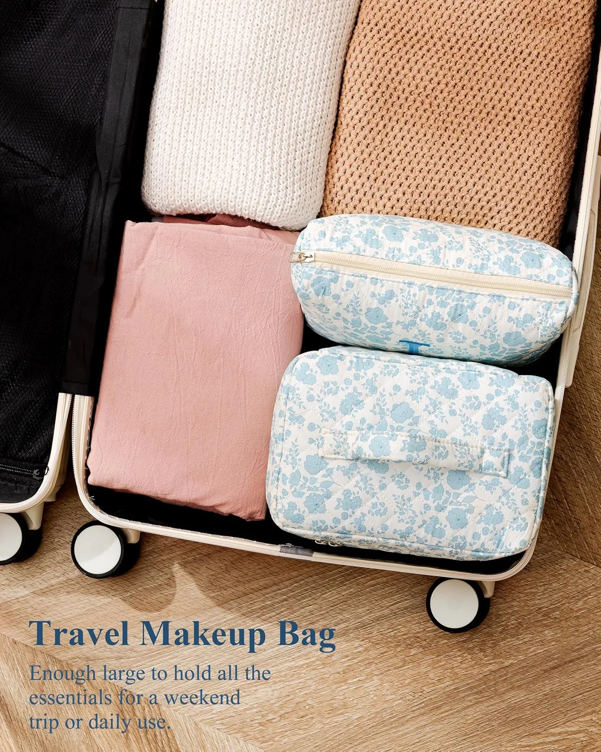 HBselect 2Pcs 2Pcs Initial Makeup Bag, Quilted Makeup Bag, Cotton Large Travel Makeup Bag, Cute Floral Coquette Make up Bag Cosmetic Bag Toiletry Bag for Women Girls A