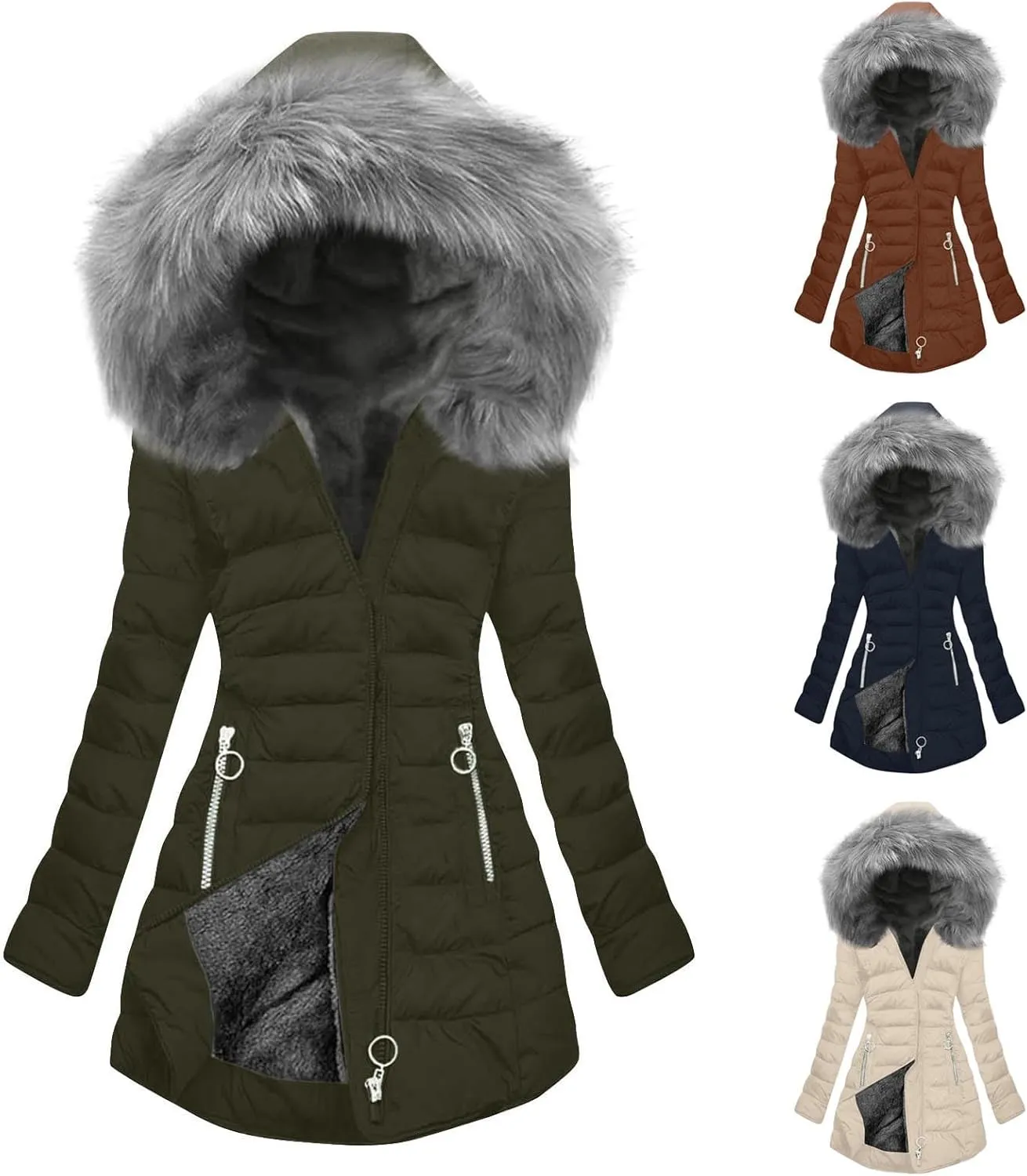 HGps8w Women's Thickened Sherpa Lined Parkas Hooded Down Coat Warm Winter Zip Up Jacket Insulated Outerwear with Pockets