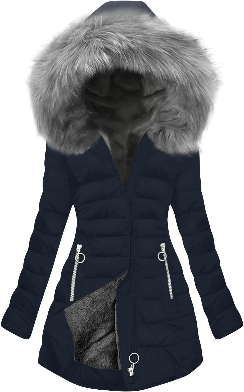 HGps8w Women's Thickened Sherpa Lined Parkas Hooded Down Coat Warm Winter Zip Up Jacket Insulated Outerwear with Pockets