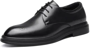 HOOENG Dress Oxford for Men Lace Up Brogue Round Toe Derby Shoes Vegan Leather Rubber Sole Low Top Anti-Slip Block Heel Party (Color : Black, Size : 6.5)