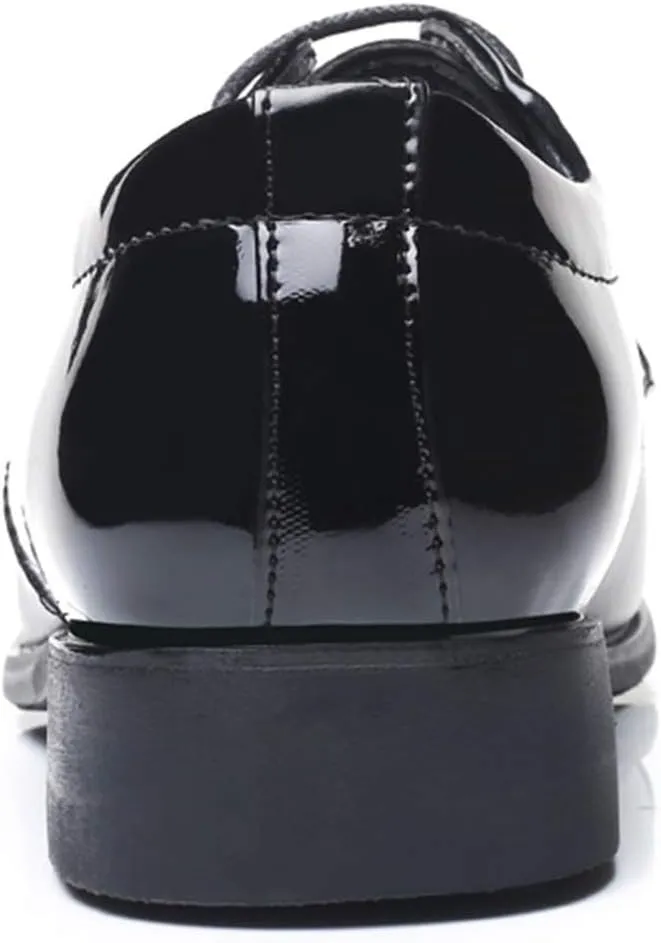 HOOENG Dress Oxford for Men Lace Up Patchwork Round Cap Toe Patent Vegan Leather Non Slip Block Heel Low Top Rubber Sole Anti-Slip Prom