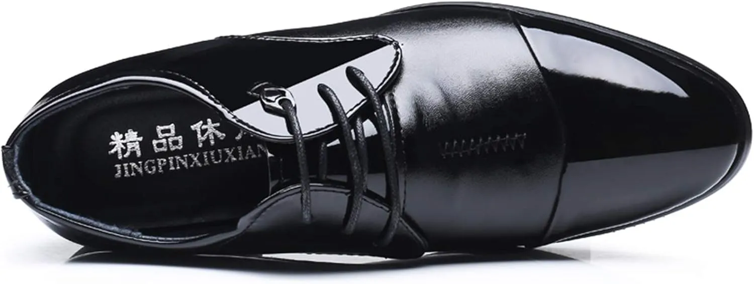 HOOENG Dress Oxford for Men Lace Up Patchwork Round Cap Toe Patent Vegan Leather Non Slip Block Heel Low Top Rubber Sole Anti-Slip Prom