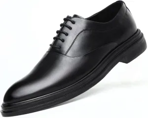 HOOENG Dress Oxford for Men Lace Up Round Burnished Toe Vegan Leather Rubber Sole Low Top Block Heel Party (Color : Black, Size : 8)