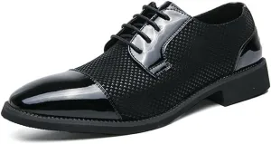 HOOENG Dress Oxford Shoes for Men Lace Up Two Tone Patchwork Cap Toe Vegan Leather Block Heel Low Top Resistant Non Slip Wedding (Color : Black, Size : 10)