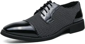 HOOENG Dress Oxford Shoes for Men Lace Up Two Tone Patchwork Cap Toe Vegan Leather Block Heel Low Top Resistant Non Slip Wedding (Color : White Black, Size : 10)