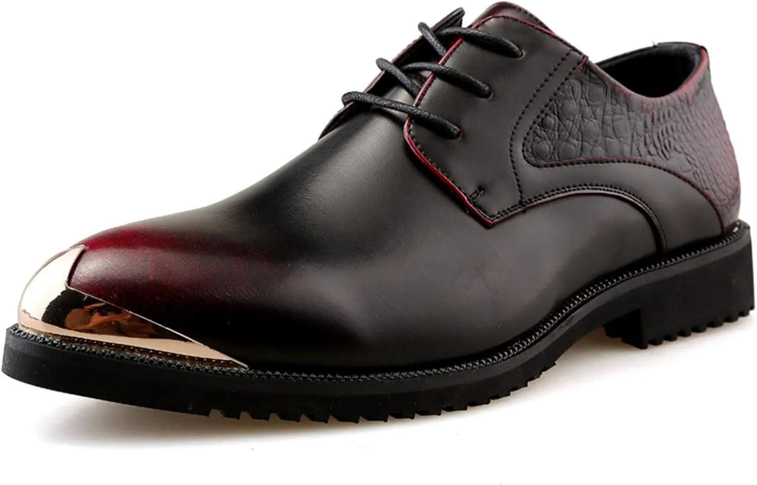 HOOENG Dress Shoes for Men Lace Up Derby Shoes Round Toe Vegan Leather Low Top Non Slip Block Heel Rubber Sole Slip Resistant Prom (Color : Red, Size : 7.5)