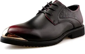 HOOENG Dress Shoes for Men Lace Up Derby Shoes Round Toe Vegan Leather Low Top Non Slip Block Heel Rubber Sole Slip Resistant Prom (Color : Red, Size : 7.5)
