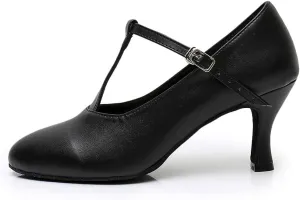 HROYL Women Ballroom Dance Shoes Closed Toe Latin Salsa T-Strap Modern Tango Walts Character Shoes Model-L041