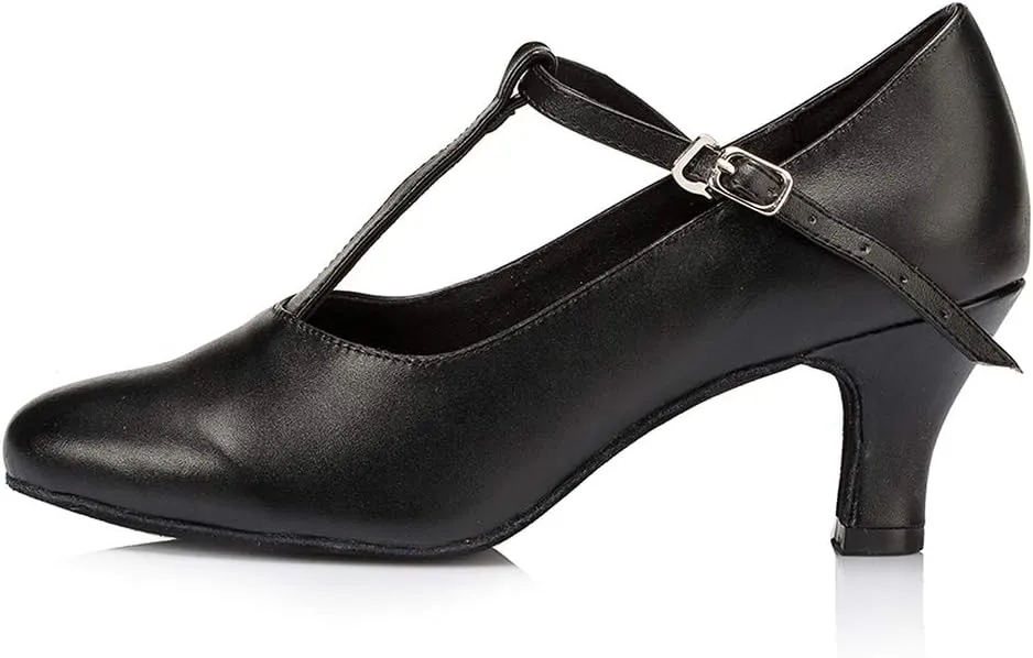 HROYL Women Ballroom Dance Shoes Closed Toe Latin Salsa T-Strap Modern Tango Walts Character Shoes Model-L041