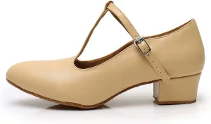 HROYL Women Ballroom Dance Shoes Closed Toe Latin Salsa T-Strap Modern Tango Walts Character Shoes Model-L041