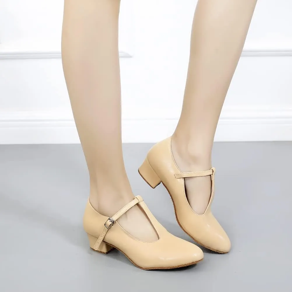 HROYL Women Ballroom Dance Shoes Closed Toe Latin Salsa T-Strap Modern Tango Walts Character Shoes Model-L041