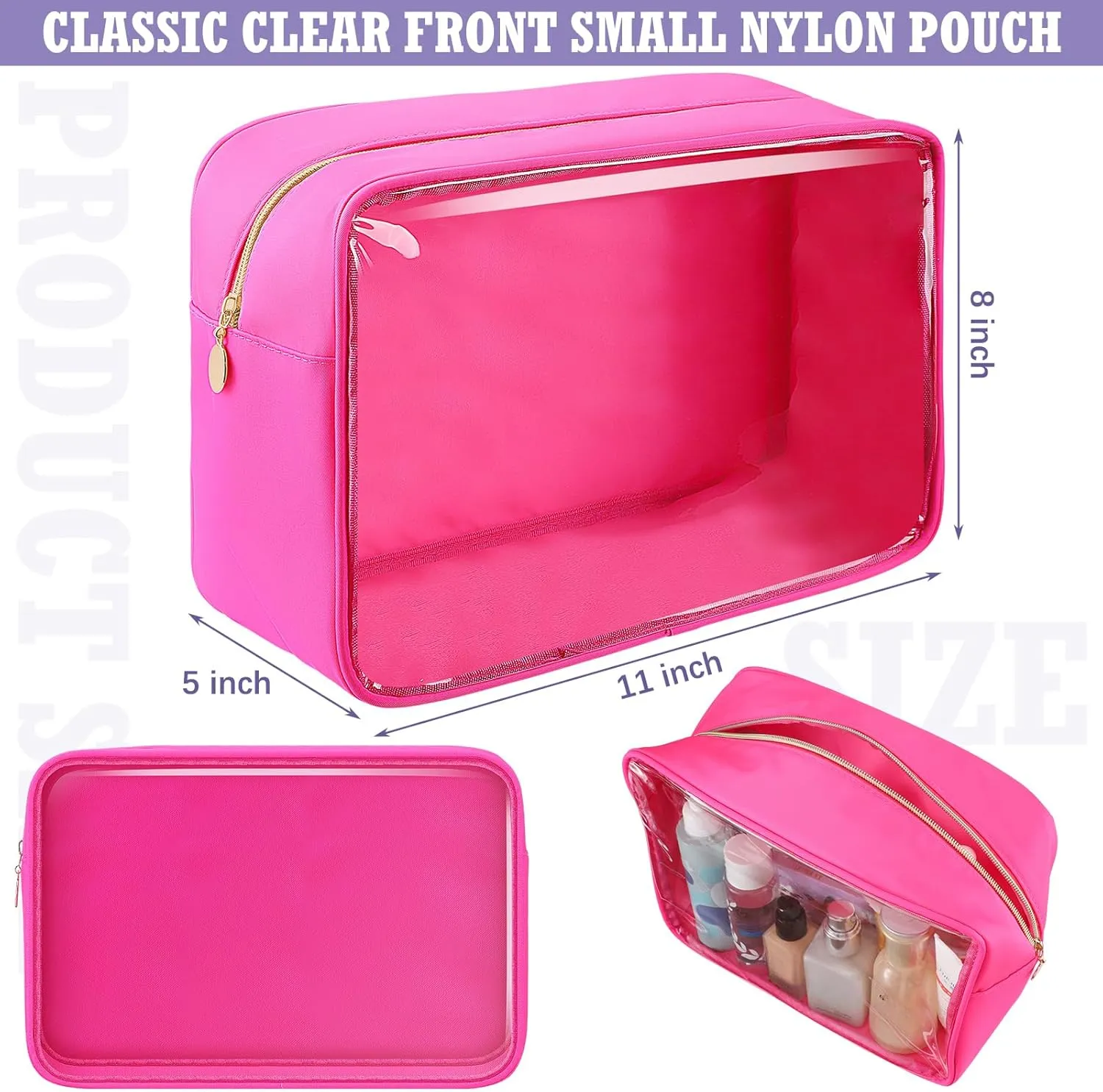 Hushee 4 Pcs Clear Nylon Makeup Bag for Women Gifts Preppy Cosmetic Bag PVC Travel Toiletry Zipper Pouch Waterproof Storage Organizer Pouch for Women(Large)