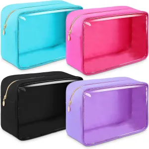 Hushee 4 Pcs Clear Nylon Makeup Bag for Women Gifts Preppy Cosmetic Bag PVC Travel Toiletry Zipper Pouch Waterproof Storage Organizer Pouch for Women(Large)