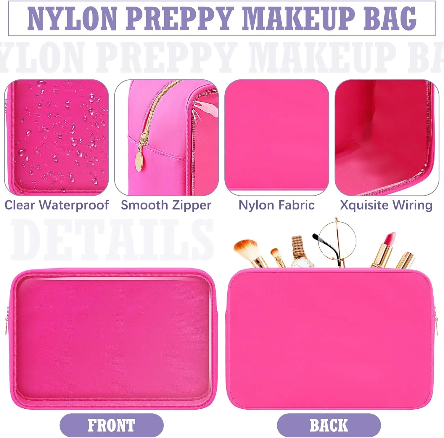Hushee 4 Pcs Clear Nylon Makeup Bag for Women Gifts Preppy Cosmetic Bag PVC Travel Toiletry Zipper Pouch Waterproof Storage Organizer Pouch for Women(Large)