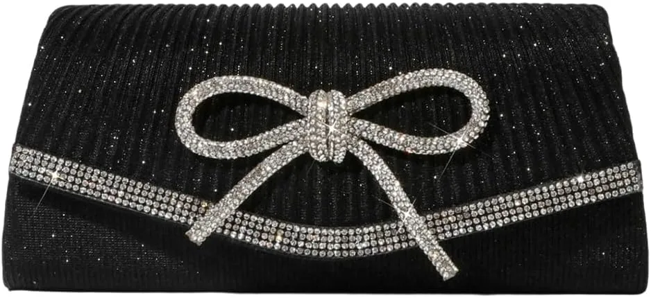 Hycurey Bow-Tie Evening Bag Glitter Rhinestones Dressy Clutch Purses Elegant Handbags for Wedding Party with Chain Strap