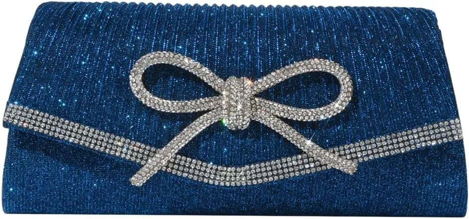 Hycurey Bow-Tie Evening Bag Glitter Rhinestones Dressy Clutch Purses Elegant Handbags for Wedding Party with Chain Strap