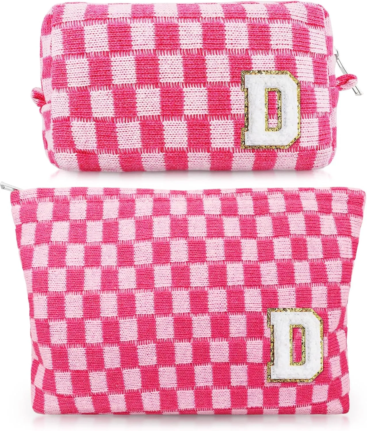 Initial Makeup Bags, Monogrammed Gifts for Women, Checkered Cosmetic Bag Travel Toiletry Bag Makeup Pouches Large Capacity Storage Bags - Personalized Bridesmaid, Birthday Gifts for Her Mom Friend