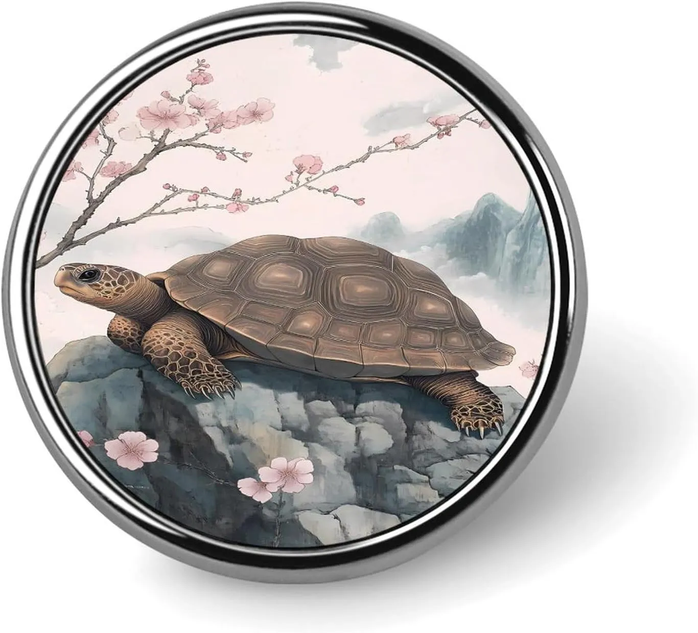 Japan Cherry Flower Turtle Pin Enamel Lapel Pins Round Badge Brooches Clothing Decoration for Women Men