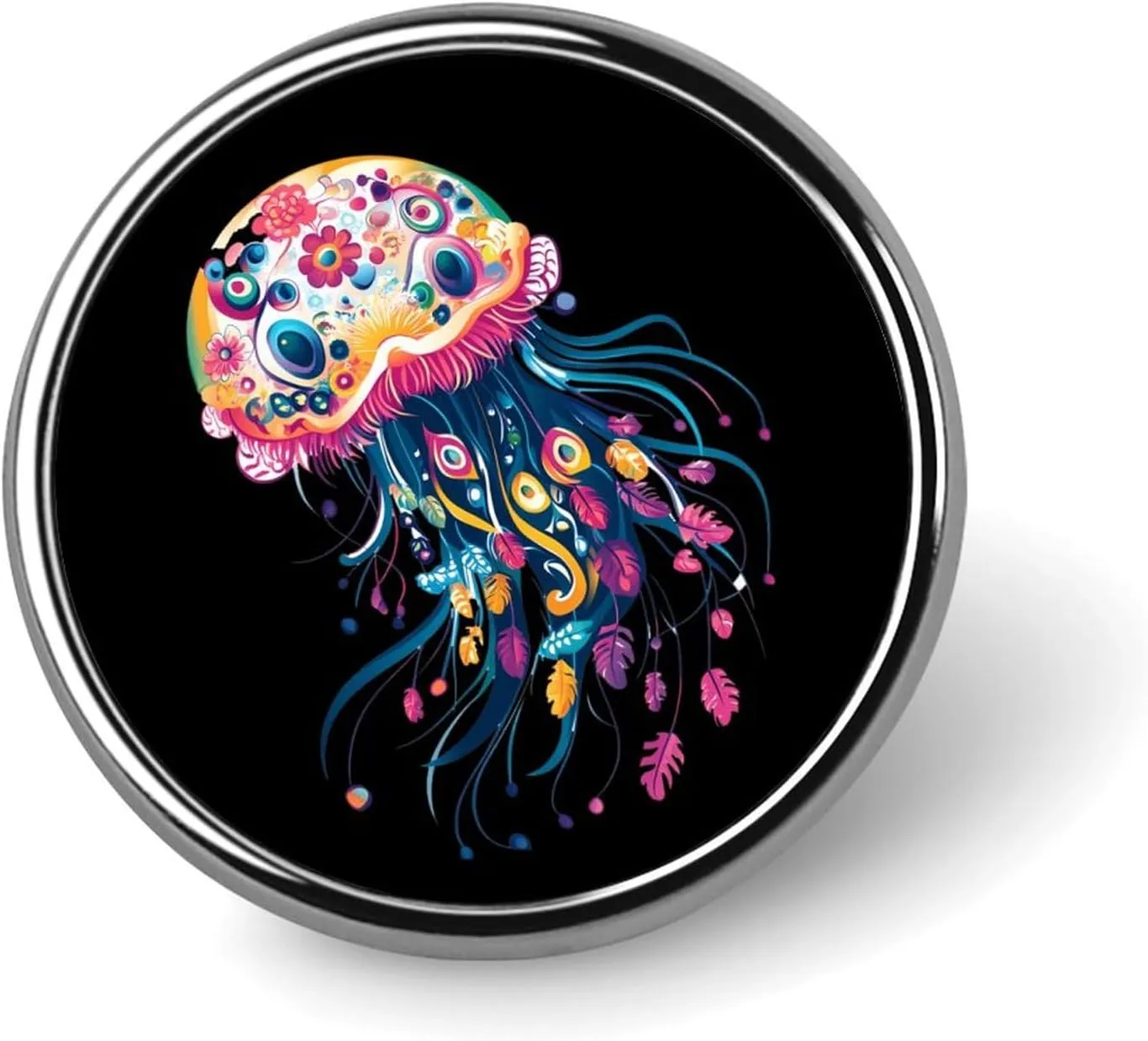 Jellyfish Pin Enamel Lapel Pins Round Badge Brooches Clothing Decoration for Women Men