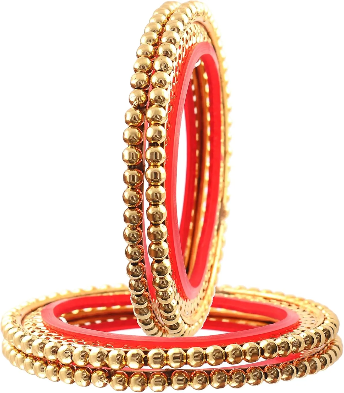 Jewar Bangles Set of 4, Traditional Rajasthani Gokhru Design, Two-Tone Gold Plated, Adorned with AD CZ Stones, Handmade Meena Work, Round Ball Brass Bangles, Fashion Jewelry for Women & Girls
