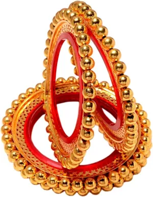 Jewar Bangles Set of 4, Traditional Rajasthani Gokhru Design, Two-Tone Gold Plated, Adorned with AD CZ Stones, Handmade Meena Work, Round Ball Brass Bangles, Fashion Jewelry for Women & Girls