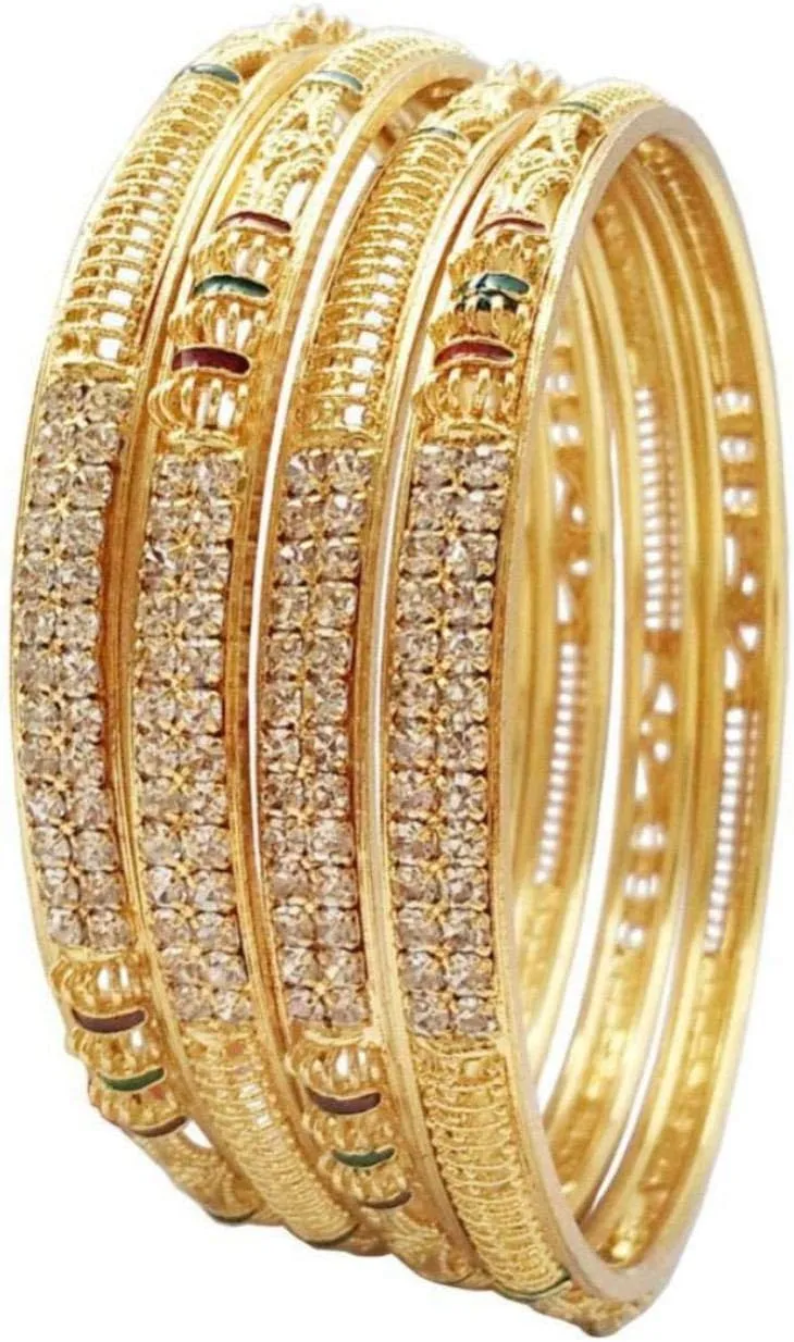 Jewar Mandi Bangles Gold Plated Silver Etching Handmade Work Bracelet Jewelry for Women (Zig Zag Bangles, 2.4)