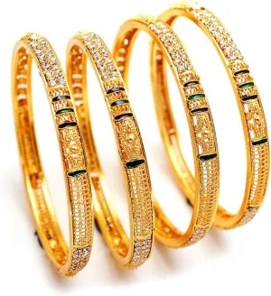 Jewar Mandi Bangles Gold Plated Silver Etching Handmade Work Bracelet Jewelry for Women (Zig Zag Bangles, 2.4)