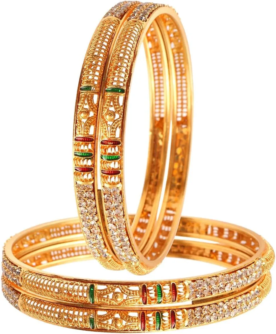 Jewar Mandi Bangles Gold Plated Silver Etching Handmade Work Bracelet Jewelry for Women (Zig Zag Bangles, 2.4)