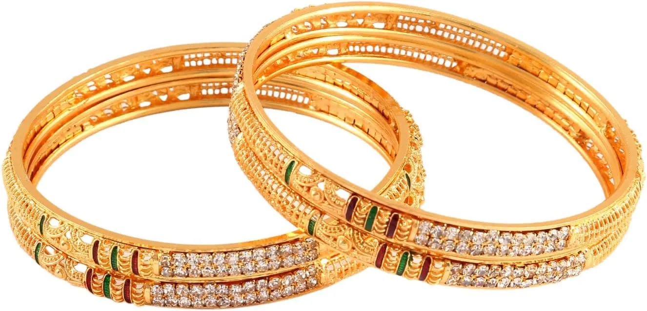 Jewar Mandi Bangles Gold Plated Silver Etching Handmade Work Bracelet Jewelry for Women (Zig Zag Bangles, 2.4)