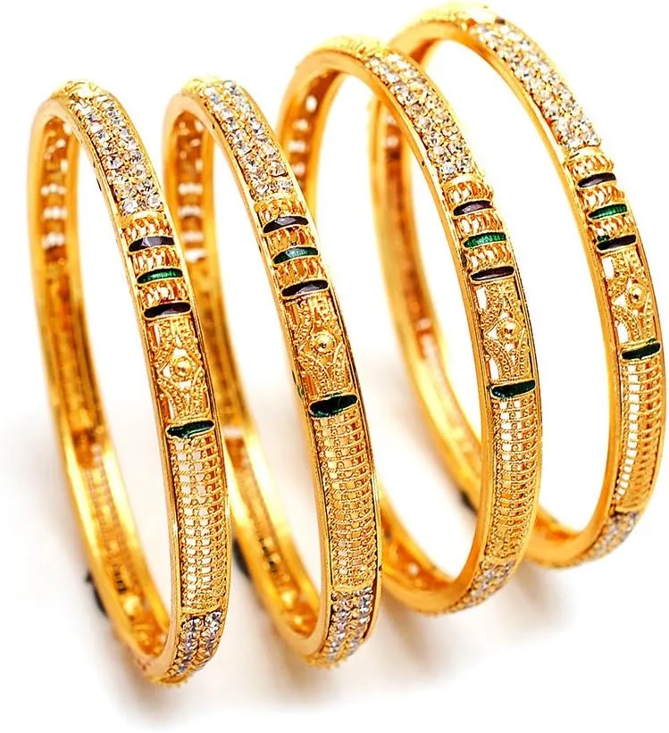 Jewar Mandi Bangles Gold Plated Silver Etching Handmade Work Bracelet Jewelry for Women (Zig Zag Bangles, 2.4)