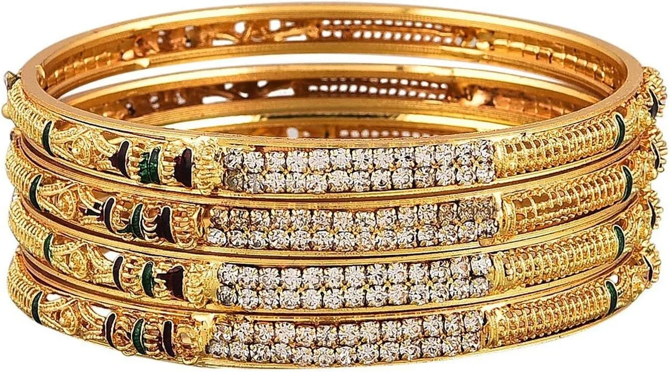 Jewar Mandi Bangles Gold Plated Silver Etching Handmade Work Bracelet Jewelry for Women (Zig Zag Bangles, 2.4)