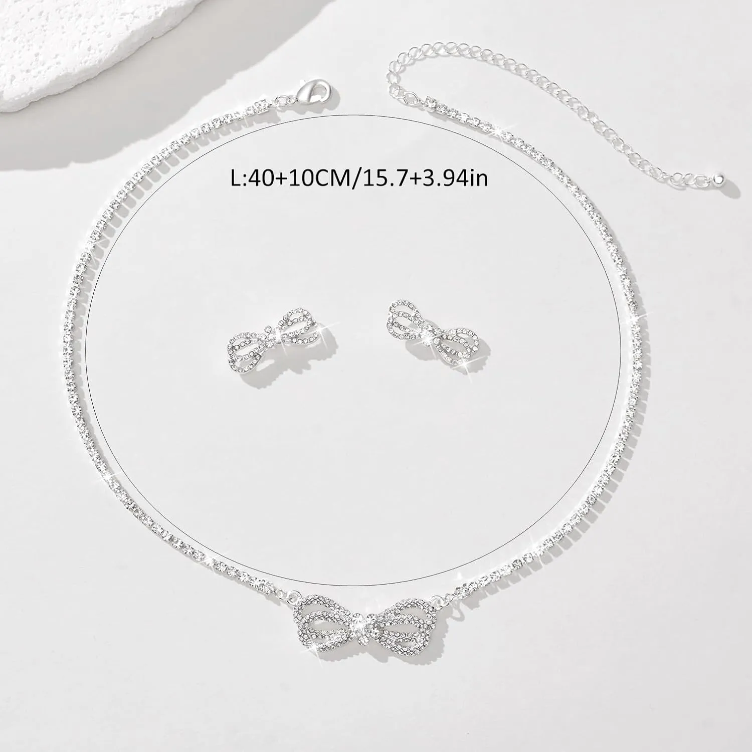 Jewelry Set for Women Silver Jewelry Set for Brides Bridesmaid Rhinestone Choker Necklace Earrings Bracelet Set for Wedding Prom Parties and Fomal Events