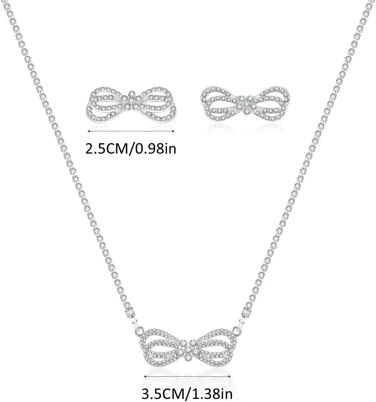 Jewelry Set for Women Silver Jewelry Set for Brides Bridesmaid Rhinestone Choker Necklace Earrings Bracelet Set for Wedding Prom Parties and Fomal Events