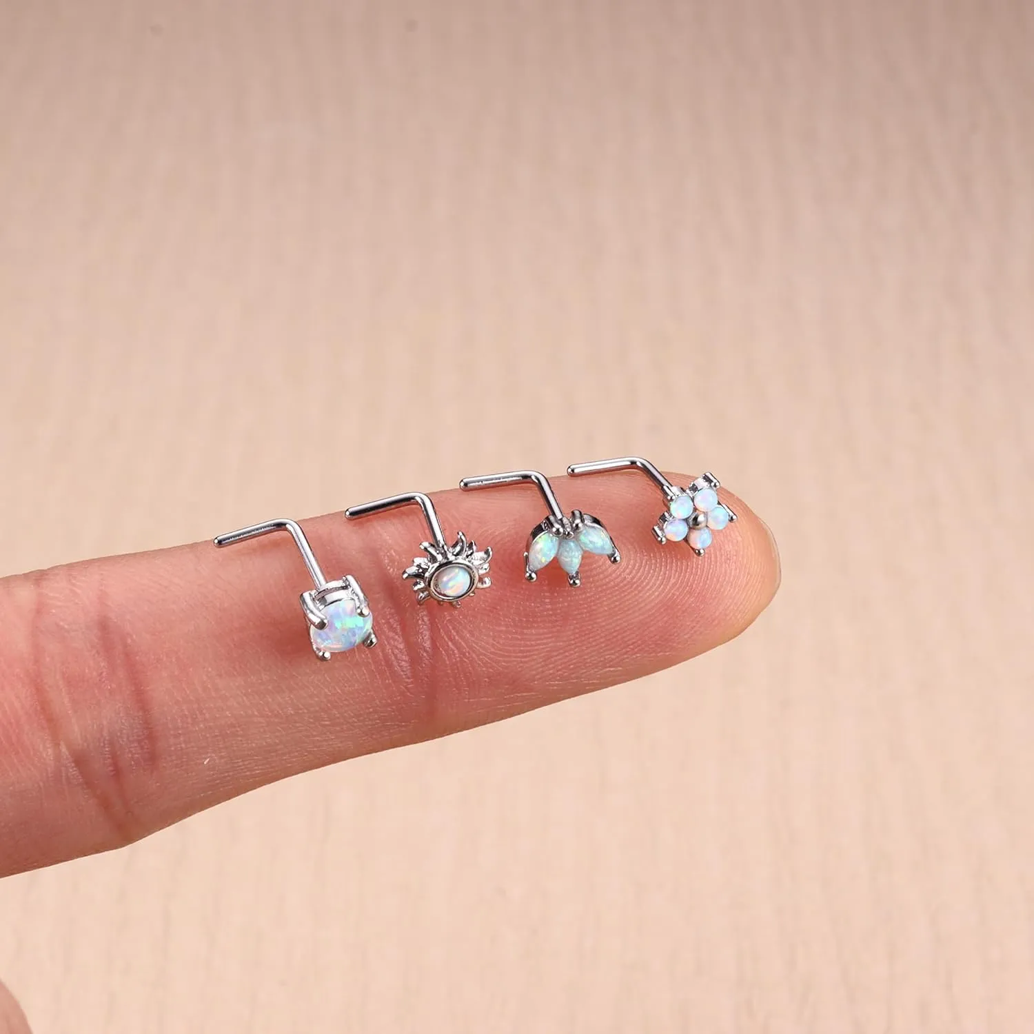 JOERICA Nose Rings Studs for Women Stainless Steel L Shaped Nose Studs Tiny Opal CZ Sunflower Turquoise Bee Planet Geometric Nose Piercing Jewelry