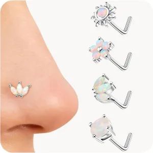 JOERICA Nose Rings Studs for Women Stainless Steel L Shaped Nose Studs Tiny Opal CZ Sunflower Turquoise Bee Planet Geometric Nose Piercing Jewelry