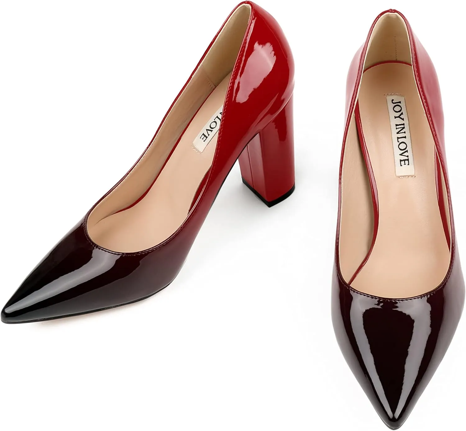 JOY IN LOVE Chunky Heels for Women High Block Heel Pointy Toe Dress Work Pumps