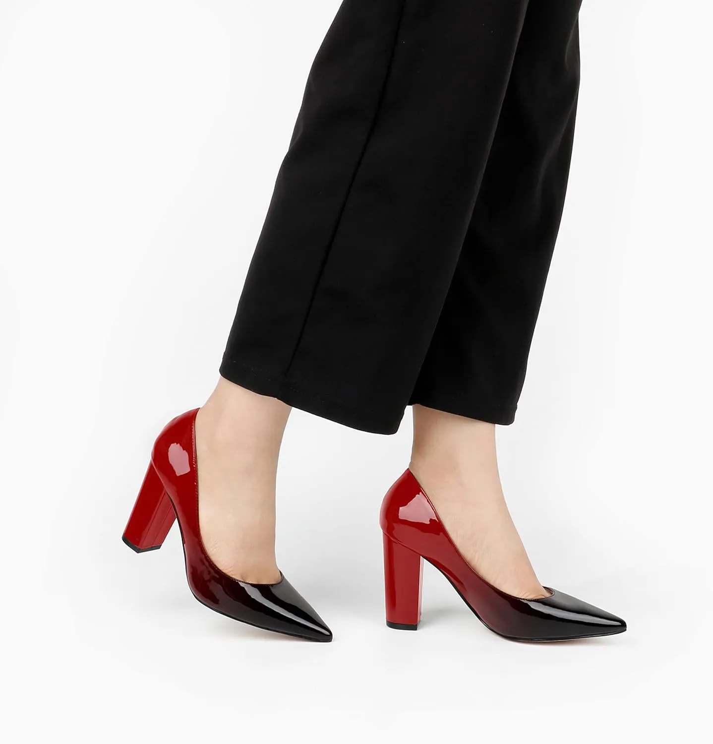 JOY IN LOVE Chunky Heels for Women High Block Heel Pointy Toe Dress Work Pumps