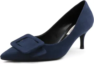 JOY IN LOVE Women's Kitten Heel Pumps Pointed Toe Square-Buckle Office Dress Pump Shoes