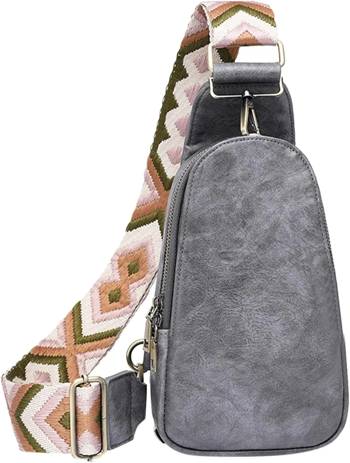 KANC Women Chest Bag Sling Bag Small Crossbody PU Leather Satchel Daypack for Lady Shopping Travel Fashion (Grey, One Size)