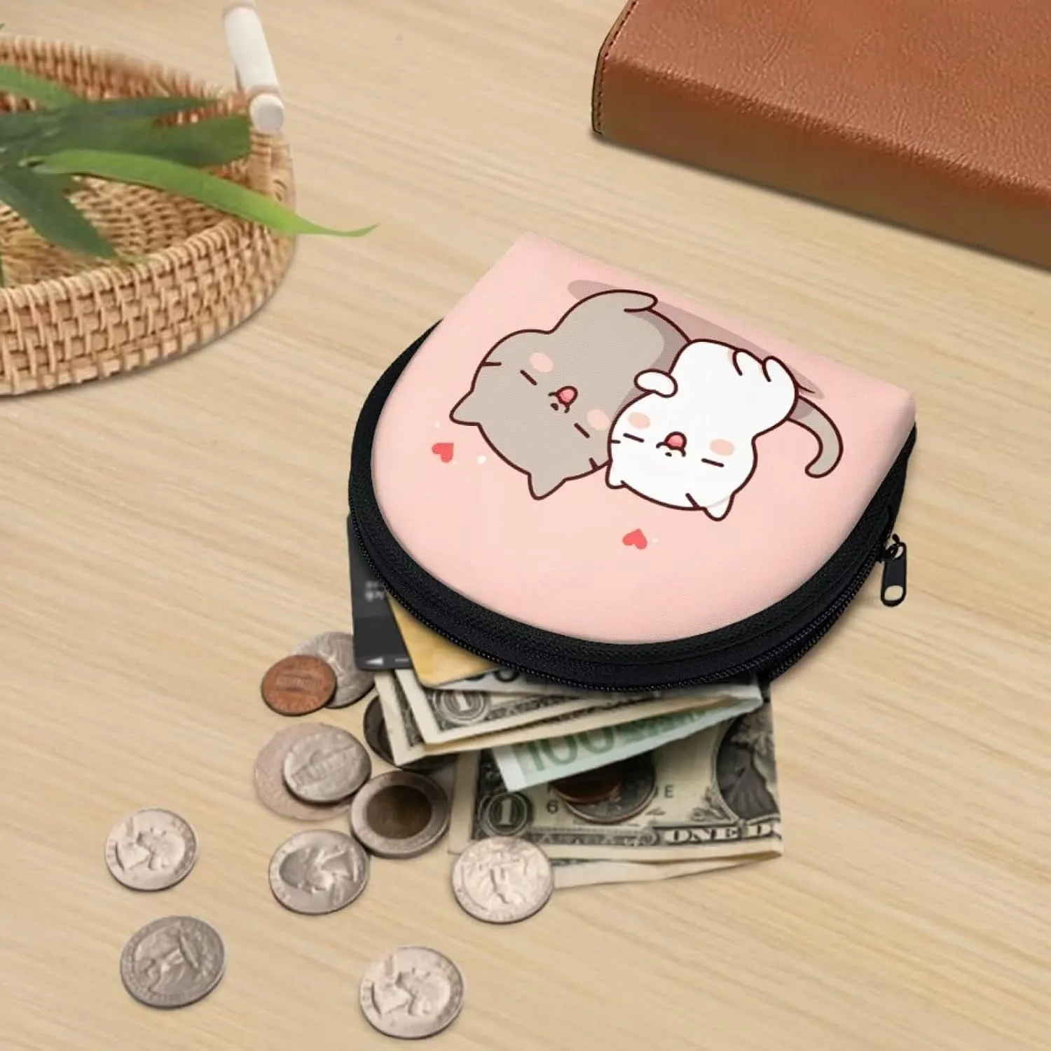 Kawaii Pouch Cat Coin Purse Cute Organizer Pouches with Zipper Tiny Makeup Bag Coins Pouch for Girls Small Credit Card Handbag Organizer