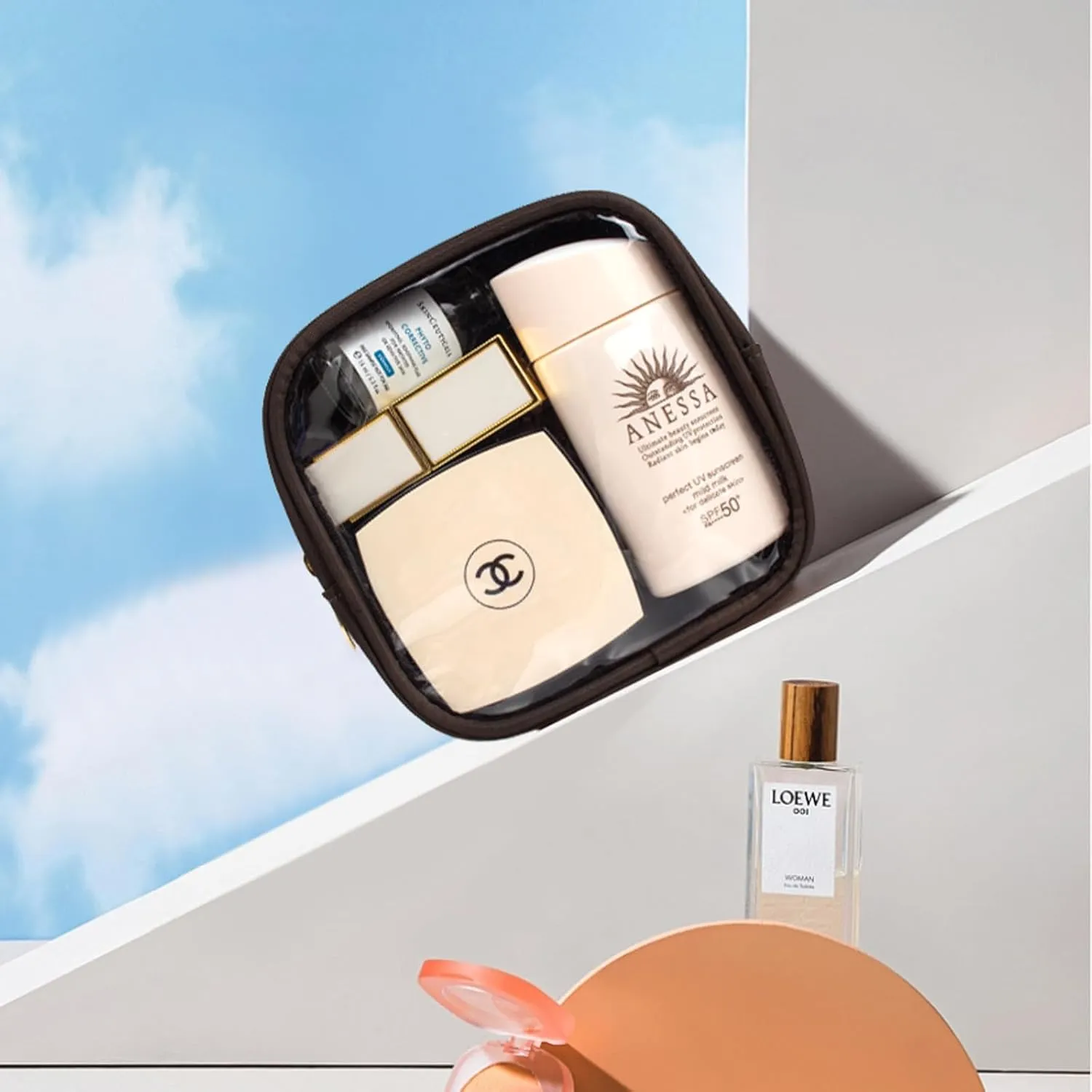KOTORA Clear Makeup Bag Cosmetics Bag Mini Small Pouch Purse TSA Approved Toiletry Bags Zipper Pink Cute Pouches Make Up Travel Toiletry Car Accessories Essentials for Women Men