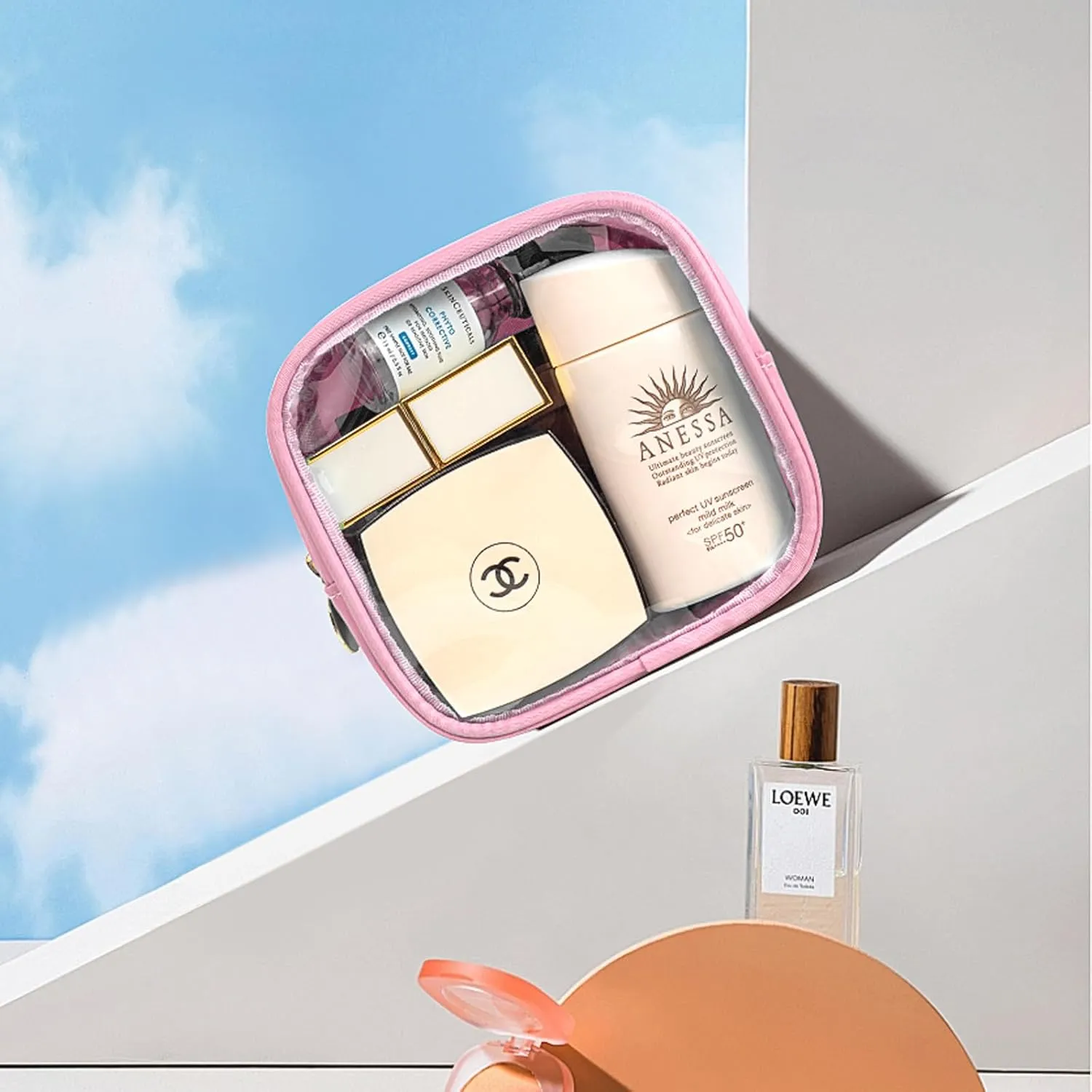 KOTORA Clear Makeup Bag Cosmetics Bag Mini Small Pouch Purse TSA Approved Toiletry Bags Zipper Pink Cute Pouches Make Up Travel Toiletry Car Accessories Essentials for women