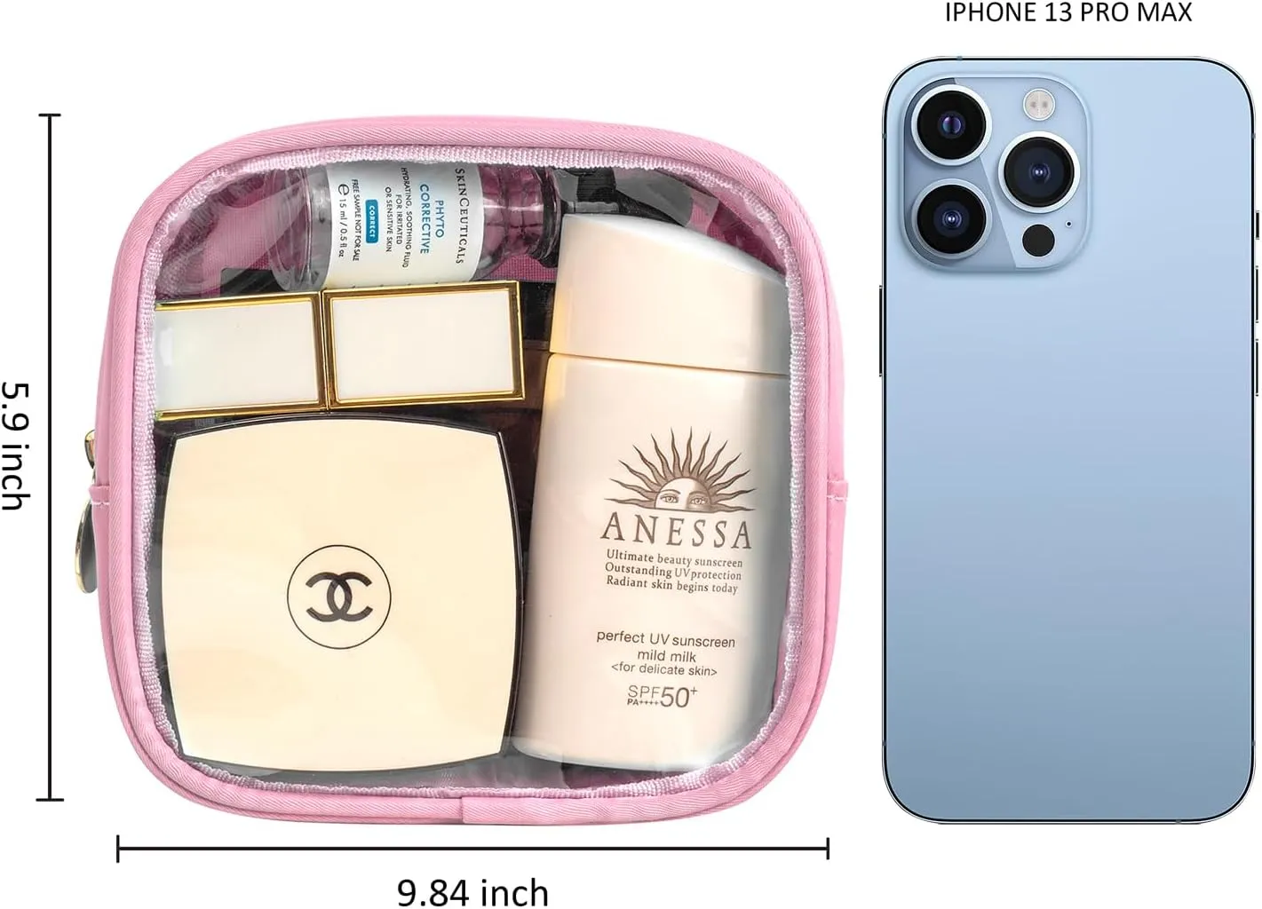 KOTORA Clear Makeup Bag Cosmetics Bag Mini Small Pouch Purse TSA Approved Toiletry Bags Zipper Pink Cute Pouches Make Up Travel Toiletry Car Accessories Essentials for women