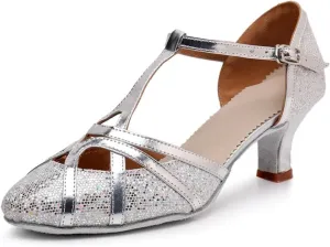 Latin Dance Shoes Tango Ballroom Woman High Heel For Wedding Shoes Gold Silver Shoes Women(Silver 5.5cm,38)