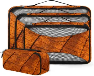 Leaf Texture 4 Piece Packing Travel Organizer Cubes Set Mesh Fabric Ventilate Design Lightweight Travel Accessories 4 Sizes (Extra Large, Large, Medium, Small)