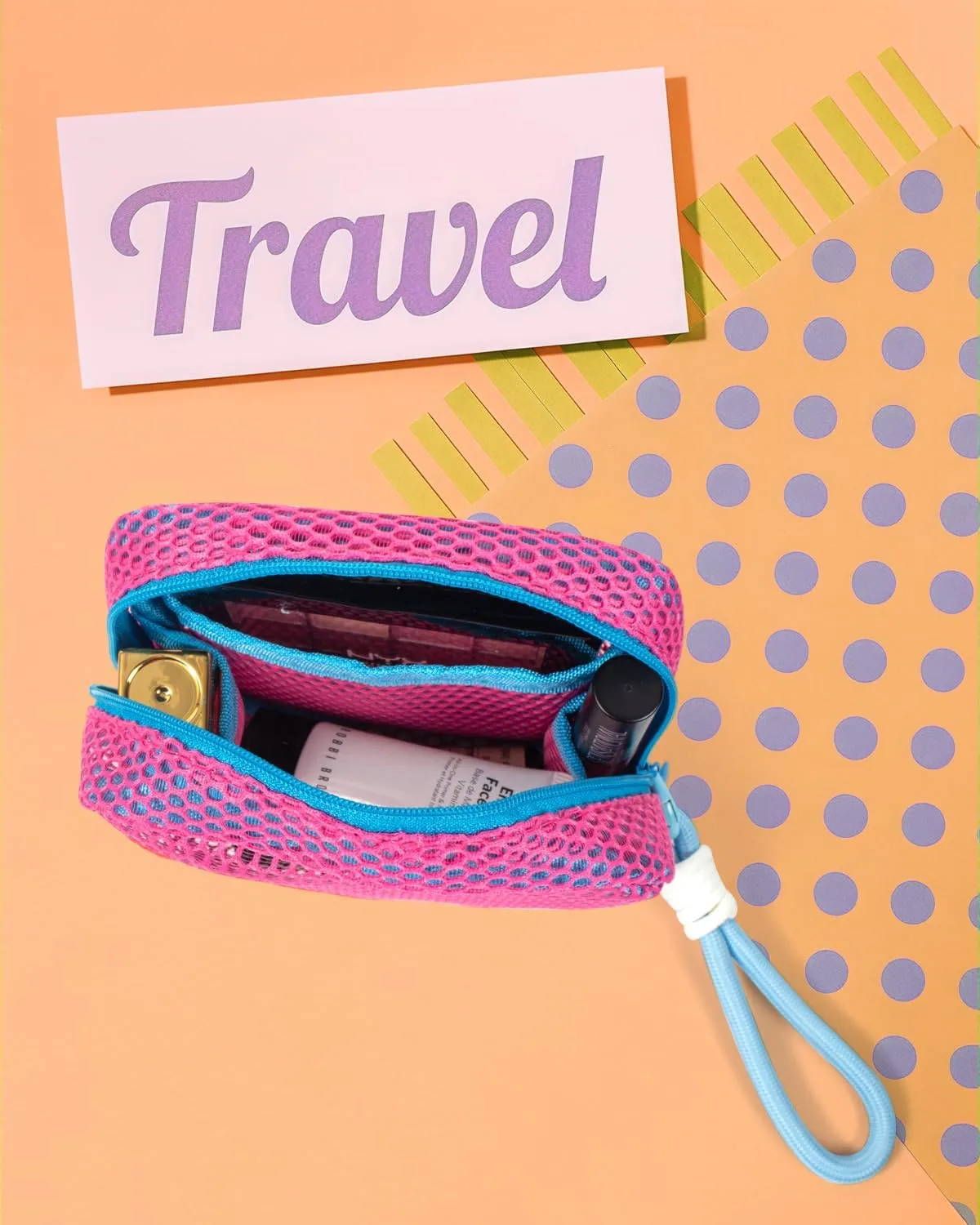 LETGO Mesh Makeup Bag Mesh Cosmetic Bag Travel Toiletry Bag Pouch with Zipper Mini Cute Makeup Cosmetic Travel Toiletry Purse Bag for Travel Accessories (Hot Pink)