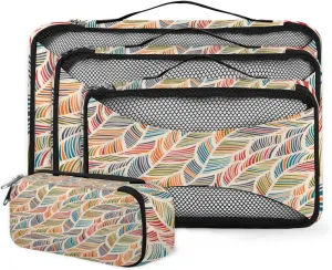Line Pattern 4 Piece Packing Travel Organizer Cubes Set Mesh Fabric Ventilate Design Lightweight Travel Accessories 4 Sizes (Extra Large, Large, Medium, Small)