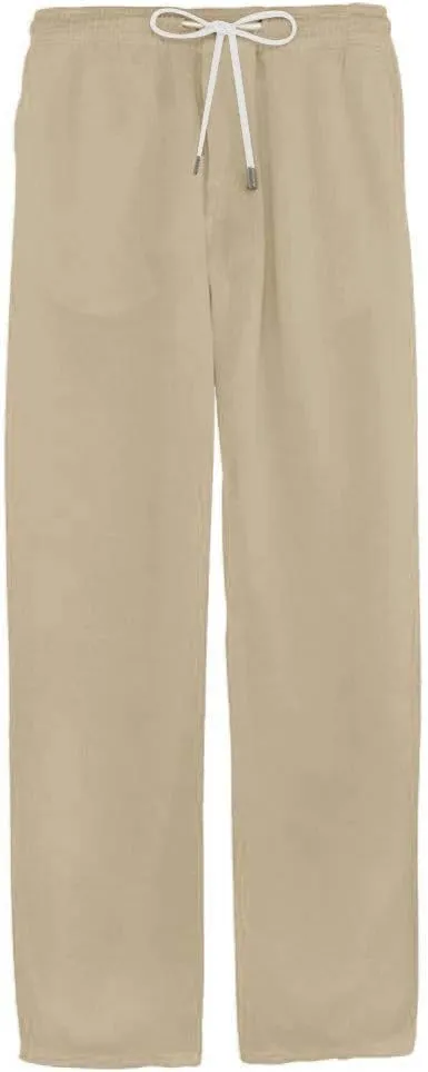 Linen Pants for Men Summer Drawstring Pants Elastic Waist Lounge Pants Casual Lightweight Trousers Loose Beach Pants